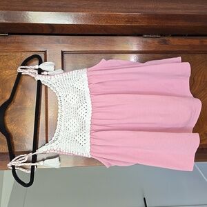 Boho Lucky Brand Pink and White Crochet Yoke Tank Top